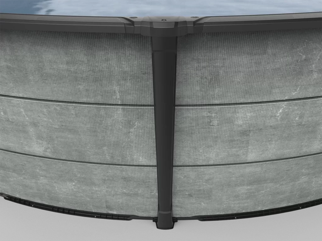 Carvin silver newtown round above ground pool grey concrete finish piscine hors terre ronde fini beton gris c6