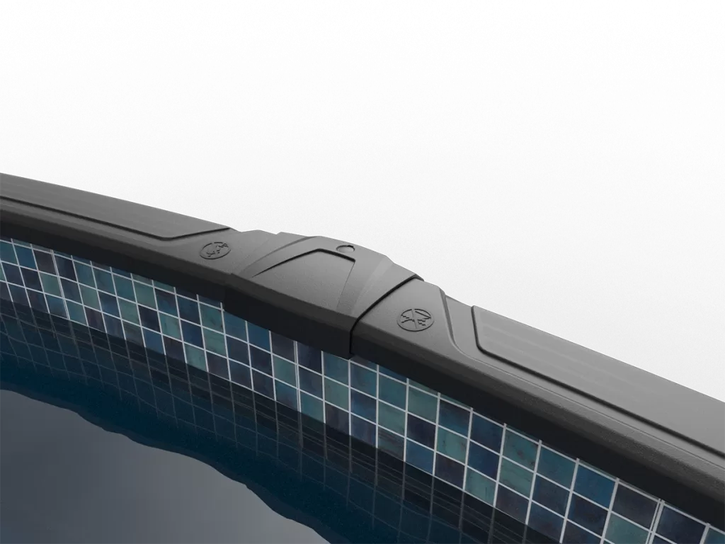 Carvin silver newtown round above ground pool grey concrete finish piscine hors terre ronde fini beton gris c7